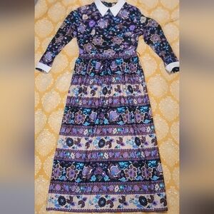 Joan Curtis Vintage Maxi Dress Bright Floral Print Garden Party 70s